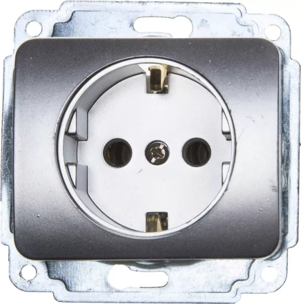 Розетка СВЕТОЗАР &quot;ГАММА&quot; с заземлением, одинарная, без вставки и рамки, цвет светло-серый металлик,16А/~250В SV-54105-SM купить в Муравленко