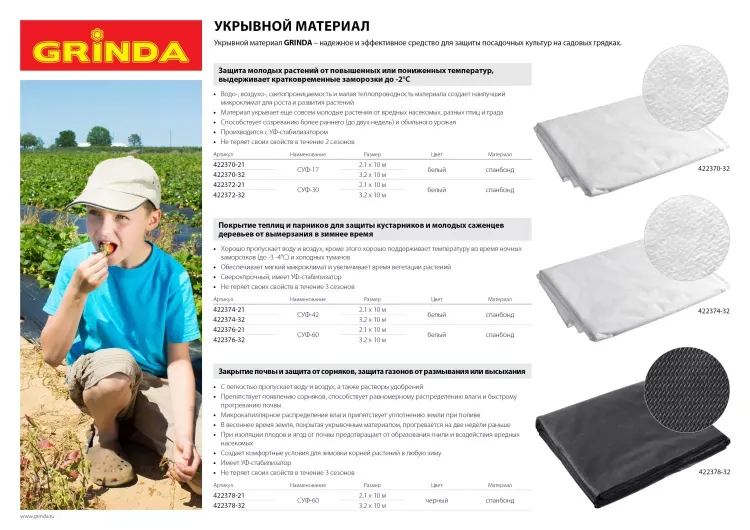 Укрывной материал GRINDA, СУФ-60, черный, фасованый, ширина - 3,2м, длина - 10м 422378-32 купить в Муравленко