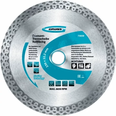 Диск алмазный 180 х 22,2 мм сплошной мокрое резание GROSS 730417 купить в Муравленко