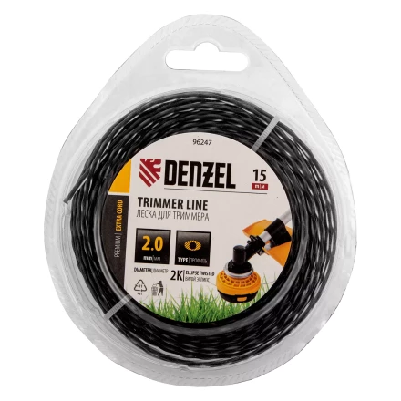 Леска для триммера двухкомпонентная эллипс, 2,0мм х 15м, блистер EXTRA CORD, Denzel 96247 купить в Муравленко