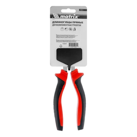 Длинногубцы прямые Matrix, 200 мм, хром-ванадий, двухкомпонентные рукоятки, 17311 купить в Муравленко