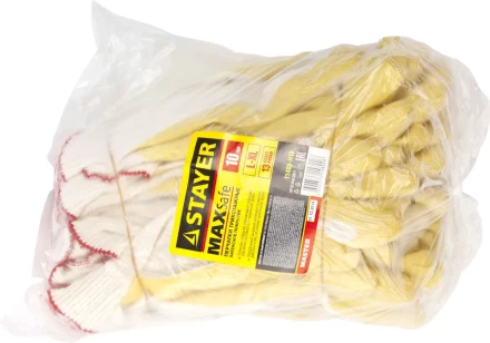 Перчатки STAYER &quot;МASTER&quot; MaxSafe трикотажные, обливная ладонь из латекса, х/б, 13 класс, L-XL, 10 пар 11408-H10 купить в Муравленко