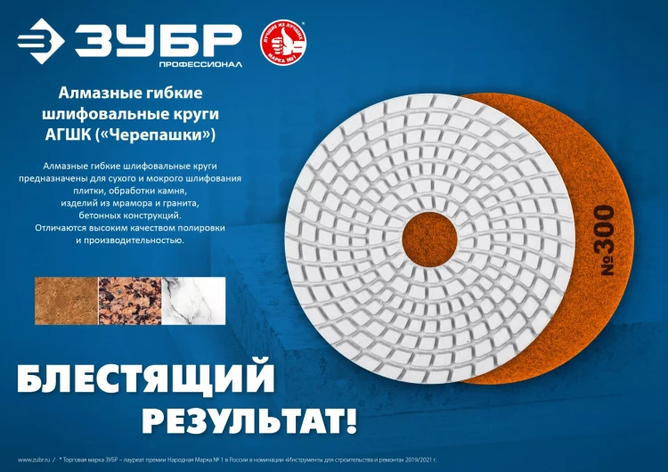 ЗУБР 100 мм, №800, сухое шлифование, алмазный гибкий шлифовальный круг АГШК, Профессионал (29868-800) купить в Муравленко