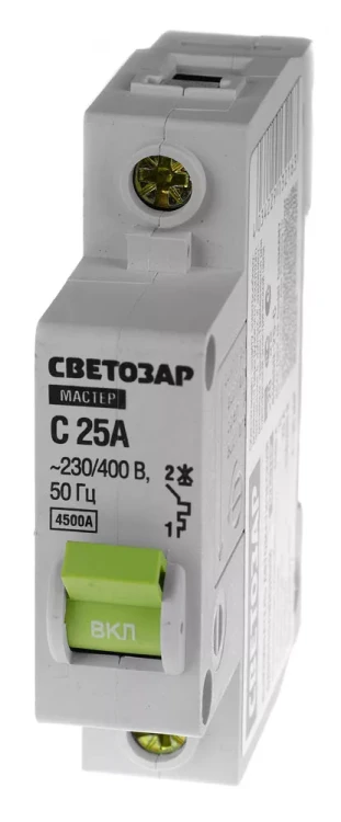 Выключатель СВЕТОЗАР автоматический, 1-полюсный, "С" (тип расцепления), 25 A, 230 / 400 В 49060-25-C купить в Муравленко