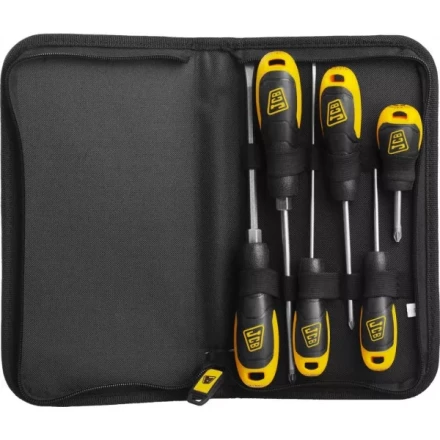 Набор JCB: Отвертки, хромомолибденовая сталь S2, двухкомпонентные рукоятки, магнитный наконечник, 7 предм, чехол JSD019 купить в Муравленко
