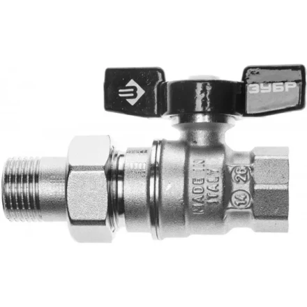 Кран шаровой ЗУБР полнопроходной с накидной гайкой &quot;мама-папа&quot;, бабочка, никелированная латунь, 1/2&quot; 4-51327-C-1/2 купить в Муравленко