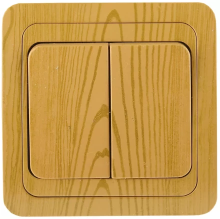 Выключатель СВЕТОЗАР &quot;ГАММА&quot; двухклавишный, цвет ольха, 10A/~250B SV-54134-A купить в Муравленко