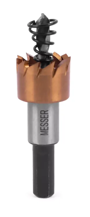 HSS-TiN коронка MESSER  18мм с центр. сверлом и толкающей пружиной для  лист. материала  до 2 мм ц/х купить в Муравленко