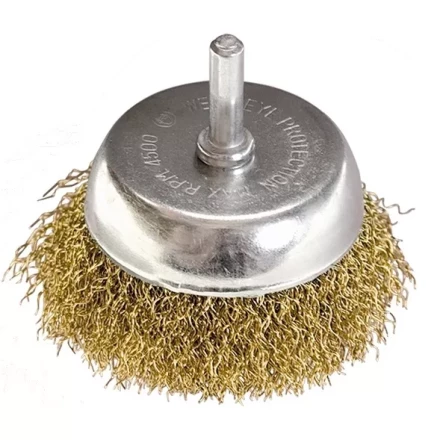 Щетка для дрели, 50 мм, &quot;чашка&quot; со шпилькой, латунированная витая проволока MATRIX 74475 купить в Муравленко