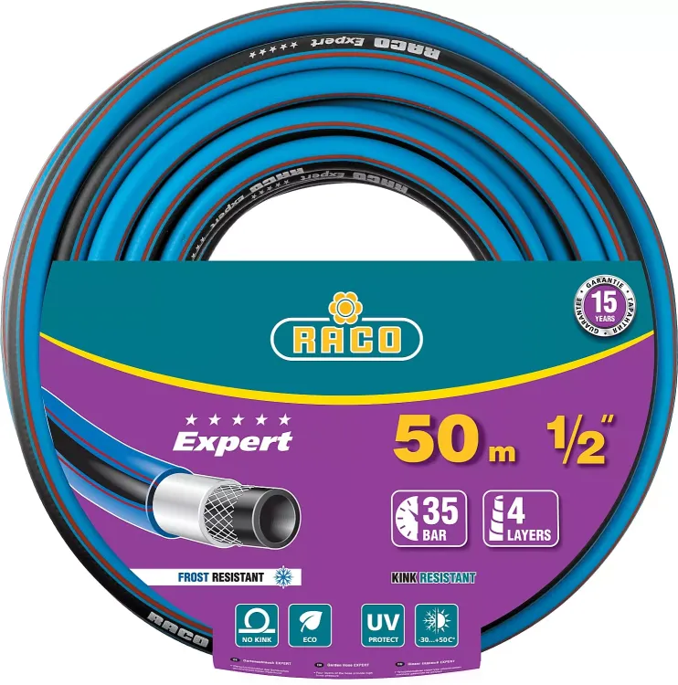 Шланг RACO "EXPERT" поливочный, 30атм., армированный, 3-х слойный, 1/2"x50м 40302-1/2-50 купить в Муравленко