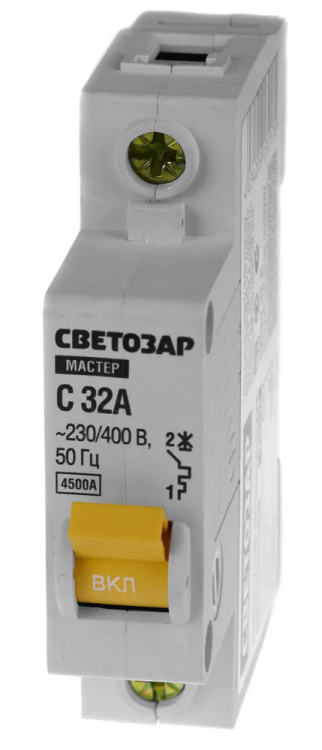 Выключатель СВЕТОЗАР автоматический, 1-полюсный, "С" (тип расцепления), 32 A, 230 / 400 В 49060-32-C купить в Муравленко