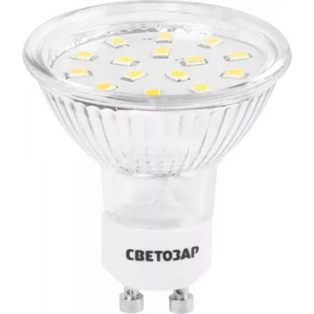 Лампы СВЕТОЗАР светодиодные &quot;LED technology&quot;, цоколь GU10, теплый белый свет (3000К), 220В, 3Вт (25) 44560-25_z01 купить в Муравленко