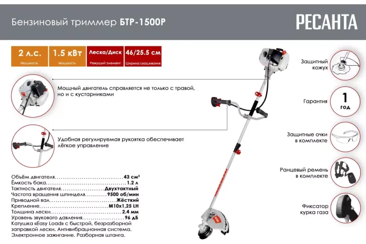Триммер бензиновый Ресанта БТР-1500Р 70/2/36 купить в Муравленко