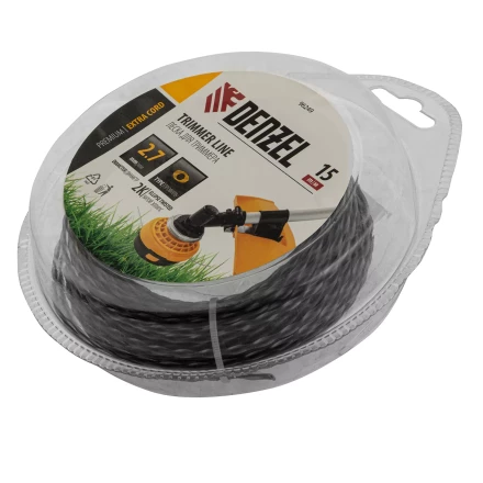 Леска для триммера двухкомпонентная эллипс, 2,7мм х 15м, блистер EXTRA CORD,  Denzel 96249 купить в Муравленко