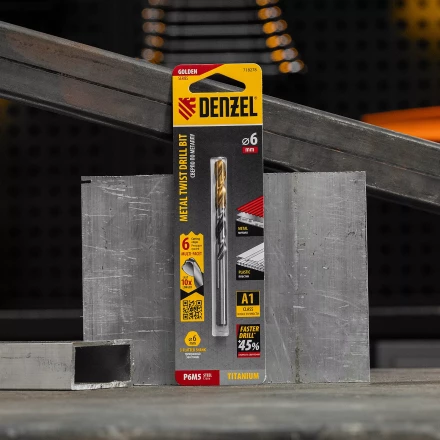 Сверло спиральное по металлу 6 x 93мм, Р6М5, Golden Tip, многогранная заточка Denzel 718278 купить в Муравленко