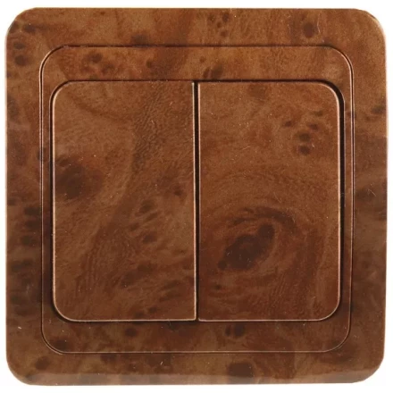 Выключатель СВЕТОЗАР &quot;ГАММА&quot; двухклавишный, цвет орех, 10A/~250B SV-54134-N купить в Муравленко