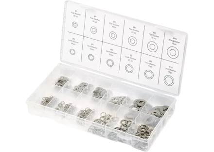 Набор шайб и гроверов D ш.: 3, 4, 5, 6, 8, 10 мм D г.: 3, 4, 5, 6, 8, 10 мм 350 предметов СИБРТЕХ 47614 купить в Муравленко