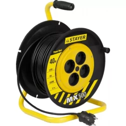 Удлинитель на катушке "MX500", 40 м, 4 гнезда, ПВС 2x1 кв мм, 2200 Вт, STAYER 55074-40