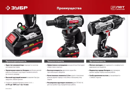 Ударный гайковерт аккумуляторный ГУЛ-401 К серия СТАНДАРТ купить в Муравленко