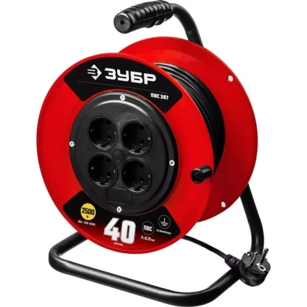 Удлинитель на катушке &quot;ПВС 307&quot;, 40 м, 2500 Вт, 4 гнезда, ПВС 3х0,75 кв мм, ЗУБР 55083-40 купить в Муравленко