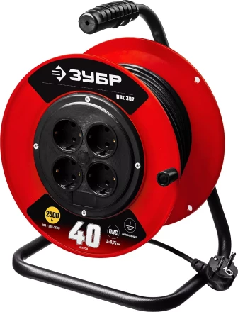 Удлинитель на катушке &quot;ПВС 307&quot;, 40 м, 2500 Вт, 4 гнезда, ПВС 3х0,75 кв мм, ЗУБР 55083-40 купить в Муравленко