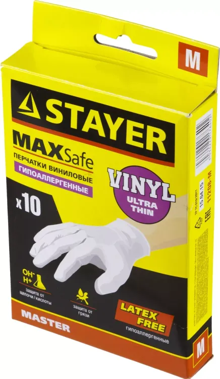 Перчатки STAYER "MASTER" виниловые экстратонкие, M, 10шт 11208-M купить в Муравленко