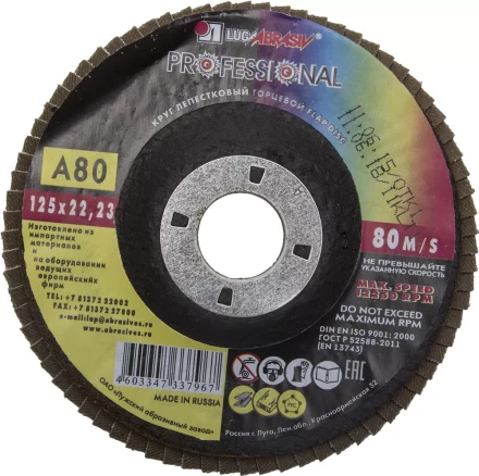 Круг лепестковый торцевой абразивный &quot;Луга&quot; для шлифования, 125 х 22,23мм, зерно P80 3656-125-80 купить в Муравленко
