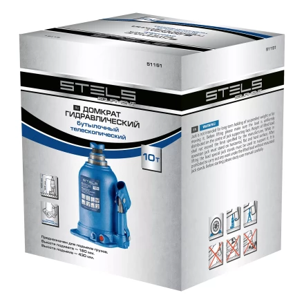 Домкрат гидравлический бутылочный телескопический Stels 51151, 10 т, подъем 180-430 мм купить в Муравленко