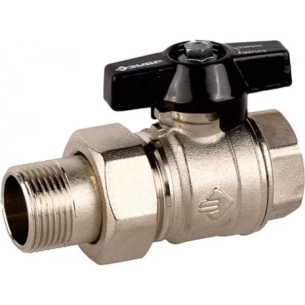 Кран шаровой ЗУБР полнопроходной с накидной гайкой &quot;мама-папа&quot;, бабочка, никелированная латунь, 3/4&quot; 4-51327-C-3/4 купить в Муравленко