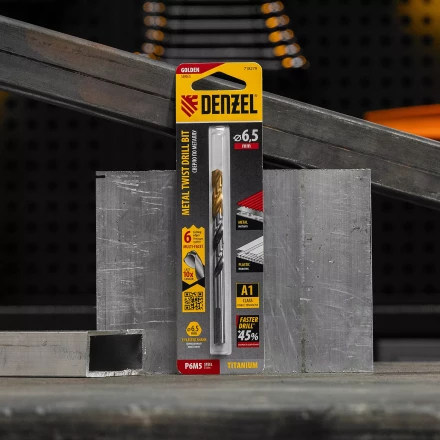 Сверло спиральное по металлу Denzel 6,5 x 93мм, Р6М5, Golden Tip, многогранная заточка, 718279 купить в Муравленко