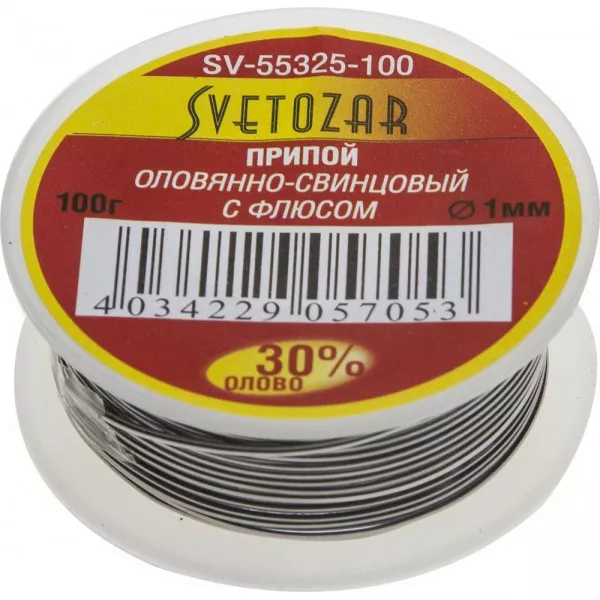 Припой СВЕТОЗАР оловянно-свинцовый, 30% Sn / 70% Pb, 100гр SV-55325-100 купить в Муравленко