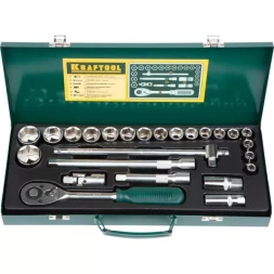 Набор торцовых головок KRAFTOOL "INDUSTRIE QUALITAT" (1/2") универсальный, Cr-V, металлический кейс, 25 предметов 27892-H25_z01