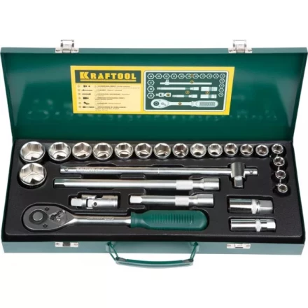 Набор торцовых головок KRAFTOOL &quot;INDUSTRIE QUALITAT&quot; (1/2&quot;) универсальный, Cr-V, металлический кейс, 25 предметов 27892-H25_z01 купить в Муравленко