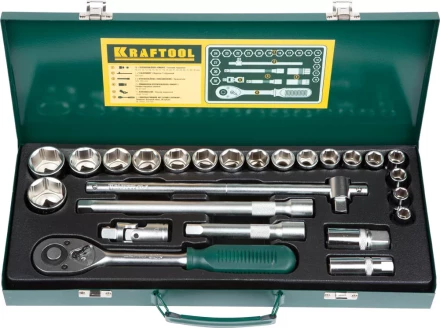 Набор торцовых головок KRAFTOOL &quot;INDUSTRIE QUALITAT&quot; (1/2&quot;) универсальный, Cr-V, металлический кейс, 25 предметов 27892-H25_z01 купить в Муравленко