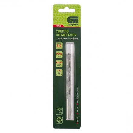 Сверло по металлу СИБРТЕХ 8 мм Р6М5 72258 купить в Муравленко