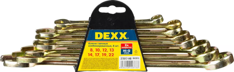 Набор DEXX: Ключи комбинированные гаечные, желтый цинк, 8-22мм, 8шт 27017-H8 купить в Муравленко