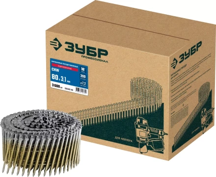 ЗУБР CNW 80 х 3.1 мм, барабанные гвозди рифленые оцинкованные, 3600 шт (305383-80) купить в Муравленко
