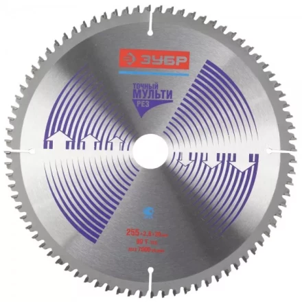 Диск пильный ЗУБР &quot;ЭКСПЕРТ&quot; &quot;Точный-МУЛЬТИ рез&quot; по алюминию, ламинату, пластику, ДСП, 255х30мм, 80Т 36907-255-30-80 купить в Муравленко